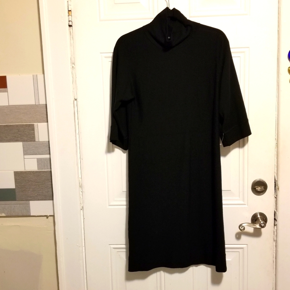 🆕️ Eileen Fisher Black Fine Merino Wool Sweater Dress. Size: 2/4 Petite. - Picture 3 of 9
